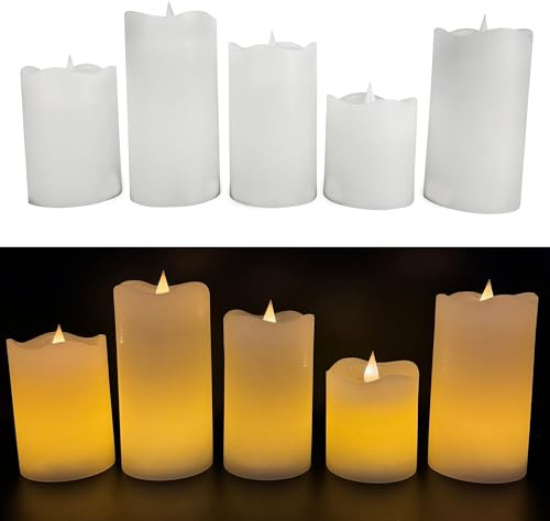 Online Fuchs 5 LED-Kerzen aus Echtwachs mit 6-Stunden Timerfunktion und realistischer Kerzenflamme - ruhiges Standlicht oder natürliches Flackern - Long Shine Funktion (Weiß)