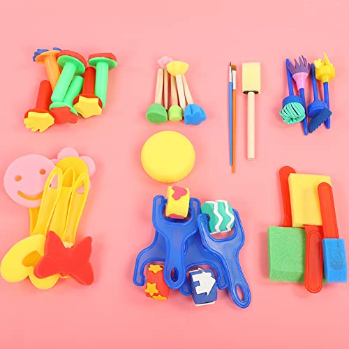 Changor Ensemble de Tampons et Pinceaux en Mousse éponge pour Enfants, Kit de Peinture Artistique Créative, Réutilisable et Sûr pour L'apprentissage, 30 Pièces pour L'éducation Précoce