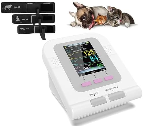 Veterinär-Blutdruckmessgerät, Blutdruckmessgerät Für Hunde Und Katzen | 3 Modi, 3 Manschetten, Elektronisches Blutdruckmessgerät, 2,8-Zoll-LCD-Bildschirm Und 100 Sätze Datenspeicher