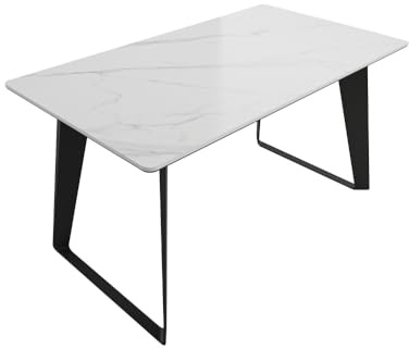 Magnolia Home Esstisch 140x80cm weiße Keramikplatte Schwarze U-Form Beine
