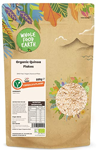 Wholefood Earth Organic Quinoa Flakes – 500g | GMO Free | Vegan | Source of Fibre | Certified Organic