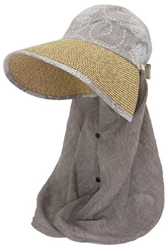 Roffatide Damen Sonnenhut mit Nackenschutz Sommerhüte Für Frauen UV schutz Outdoor Strohhut Aufrollen Bogen Mütze Grau