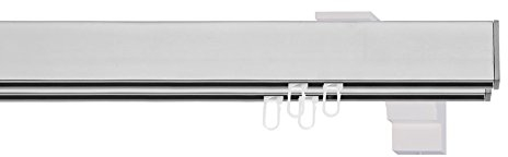 indeko BERN, eckige Gardinenschiene mit Innenlauf aus Aluminium auf Maß, 2-Lauf, edelstahloptik, Komplettset mit Zubehör