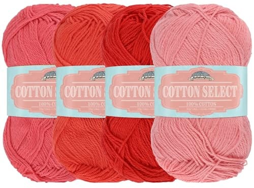 JubileeYarn Cotton Select Yarn - Sport Weight - 50g/Skein - Shades of Red - 4 Skeins