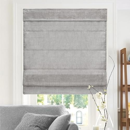 Chicology, Window Treatments, Roman Shades, Fabric, Belgian Denim (Privacy & Light Filtering), 2.5 W x 31 H