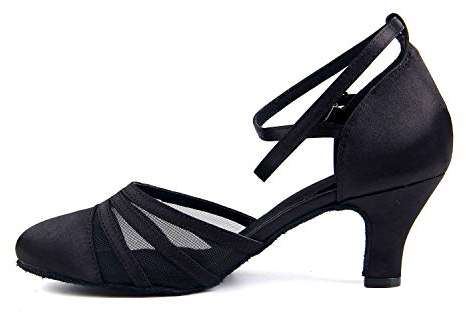 Naudampara Mujer Zapatos de Baile de salón de Baile Latino Tango con tacón Alto y satén de Malla Alta