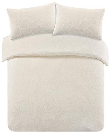 Brentfords Teddy Fleece Duvet Set King Size Cream, Quilt Cover Bedding Set Super Soft Warm Cosy Winter Bed Set with Pillowcases King Size Christmas Duvet