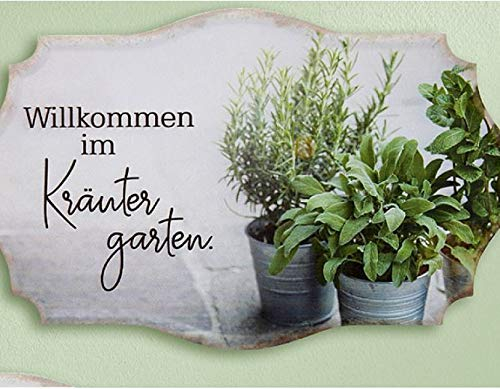 Rostalgie Metall Schild Kräutergarten 30x19cm Wandschild Gartendekoration Tafel - 1 STÜCK (Metall, Willkommen im Kräutergarten)