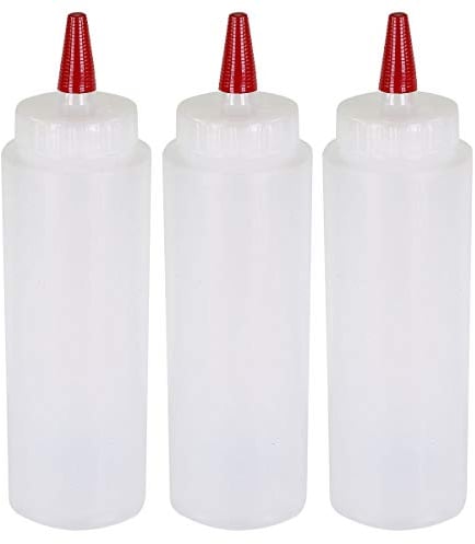 Pinnacle Mercantile 3 Pack Condiment Squeeze Bottles 8-Ounce Red Cap Soft Squeeze for Icing, Ketchup, Frosting, Cookie Decorating, Sauces
