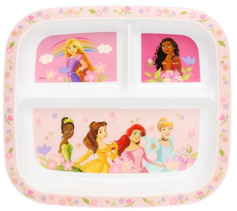 Disney Princess - Piatto per bambini a 3 sezioni, senza BPA, resistente e colorato, perfetto per pasti equilibrati, dai 36 mesi in su