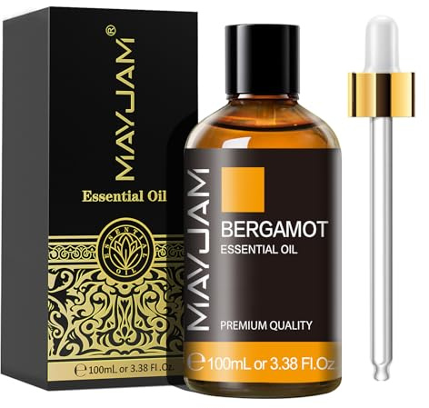 MAYJAM Bergamot Essential Oil 100ML - Premium Diffuser Oil | with Glass Dropper, Long Lasting Aroma, for Diffuser, Aromatherapy, Massage, Candle and Soap Making, Bedroom, Office