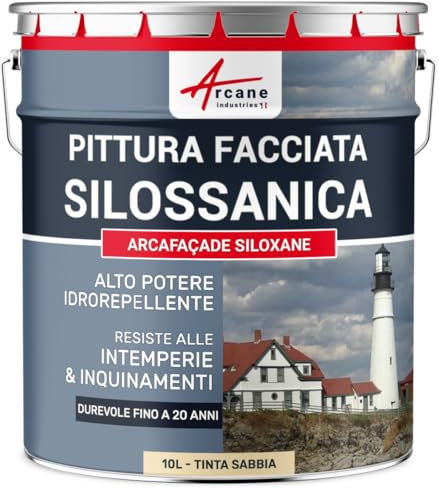 Peinture Facade Siloxane Hydrofuge - ARCAFACADE SILOXANE 10 L (+ ou - 60 m² en 1 couche) - Ton Sable - RAL 085 90 20 - ARCANE INDUSTRIES