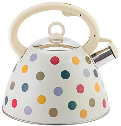 Libetter Bouilloire Sifflante 3L, Bouilloire Sifflante en Acier Inoxydable pour Tous Feux, Motif à Pois Mignon