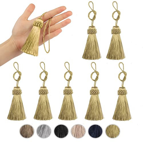 Fenghuangwu Set mit 8 eleganten Polyester-Quasten, bunte Bastelquasten, Charms, Schlüsselquaste, DIY-Zubehör (Gold)