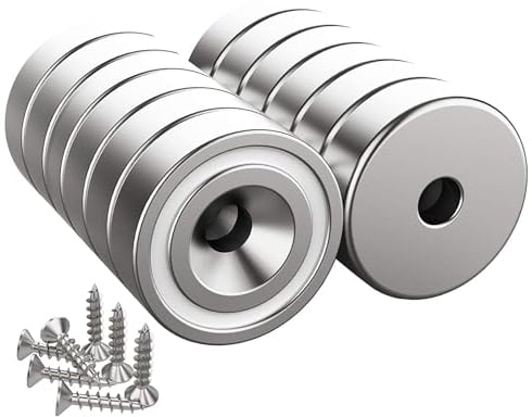 Magnetpro 12 Stück Magnete 7 KG Kraft 16 x 5 mm mit Loch und Kapsel, Senkkopf-Topfmagnet mit Schrauben