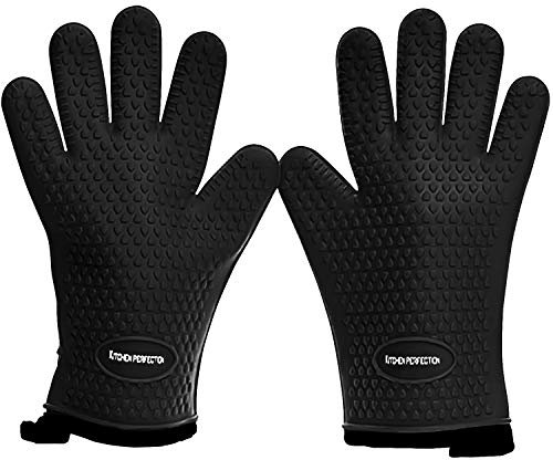 KP XL Silikon-Ofenhandschuhe für Smoker, extrem hitzebeständige Grillhandschuhe, Griff für heiße Speisen direkt auf Ihrem Grill, wasserdichte Grill- und Backhandschuhe, hochwertiges Set mit 3 Bonus