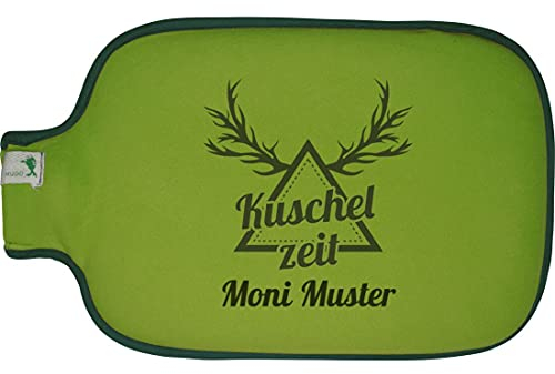 Hugo Frosch Wärmflasche mit Namen - personalisiert - Motiv Kuschelzeit - viele Farben & Motive – Wärmflasche - grün - Größe 19,5 x 31,5 cm - persönliches Geschenk mit Wunsch-Motiv und Wunsch-Name