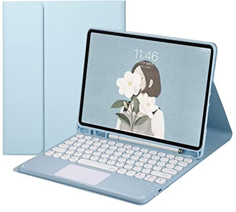 Étui-Clavier pour iPad Pro 11 2021/2020/2018-Clavier détachable à pavé Tactile avec Porte-Crayon -Folio Smart Cover en Cuir Mince pour iPad 11 Pouces 3e/2e/1e génération (Bleu Ciel)