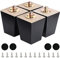 CtopoGo Lot de 4 Pieds de Meuble carrés en Bois Massif avec boulons pré-percés, vis et Coussinets en Caoutchouc. (3/ 8cm, Noir)