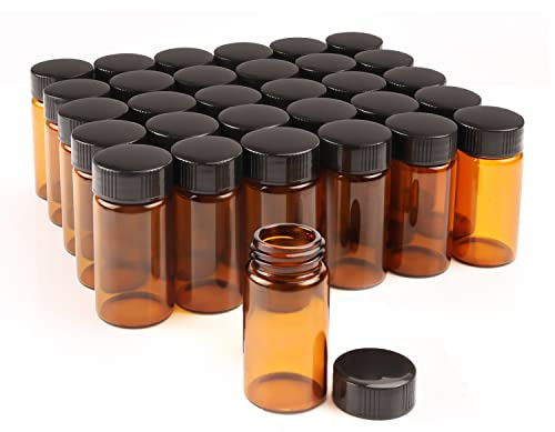 Cositina 20 ml bernsteinfarbene Glas-Probenfläschchen mit Schraubdeckel, leere nachfüllbare Reise-Glas-Aufbewahrungsflaschen für ätherische Öle, Parfums, Laborchemikalien, 30 Stück