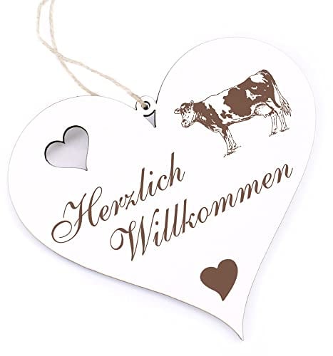 Herzlich Willkommen Schild - Kuh - Deko Herz Holz Willkommensschild Türschild Dekoschild Türdeko