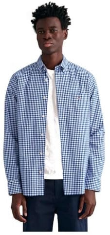 GANT Reg Poplin Gingham-Camiseta Camisa de Vestir, Color Azul, M para Hombre