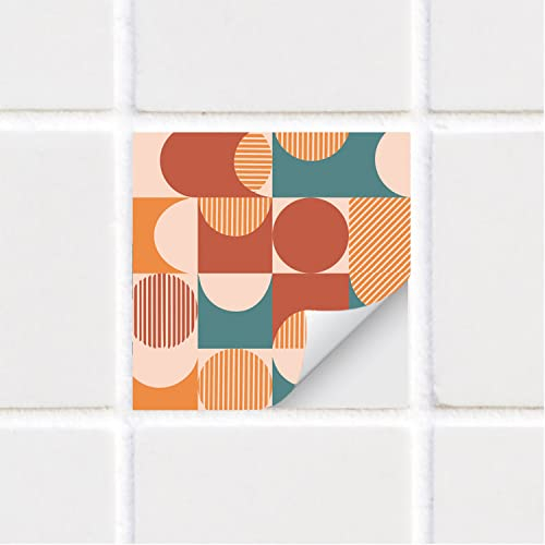 funlife 10 Stück strukturierte Fliesenaufkleber aus Vinyl, selbstklebende Fliesenfolie mit Leder-Effekt, wasserdichte Klebefliesen Klebefolie für Küche, Bad, 15x15cm, Bunt Geometrische Muster