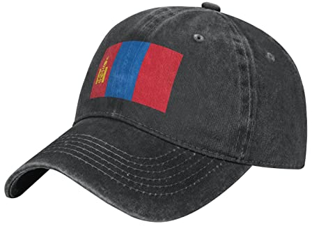 Lawenp Vintage Denim Mongolei Flagge Hut verstellbare Baseballmütze Baumwolle gewaschen Distressed Denim Cap für Männer Frauen Kopfbedeckungen