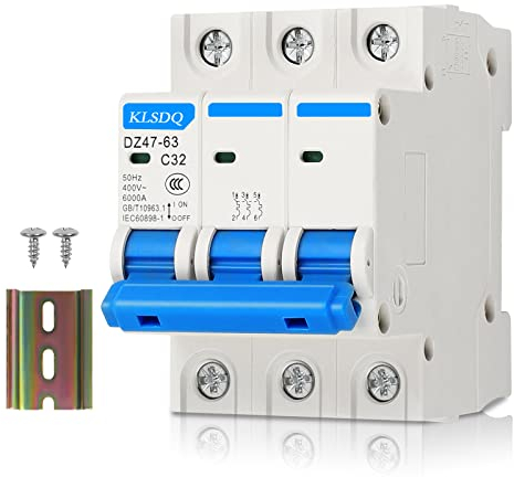 MaxEarn 3P-Leistungsschalter, 32A 400V AC Fehlerstromschutzschalter, 3-polig Leitungsschutzschalter Sicherungsautomat Stromschutzschalter DZ47-63