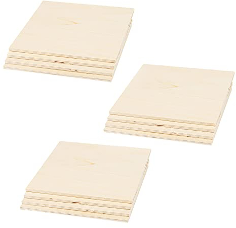 JAPCHET 12 Sheets 200 x 200 x 6 mm Basswood Plywood Sheets, Square Plywood Boards Unfinished Wood Sheets Squares for Crafts, DIY Wooden Models, Painting, Engraving, Pyrography