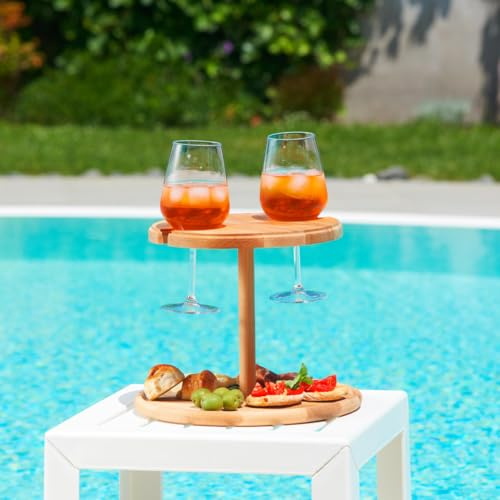 Alzatina 2 Bicchieri, Vassoio Aperitivo, 2 Ripiani, 100% Legno Faggio, Idea Unica, Dimensioni: 32,5x23hcm