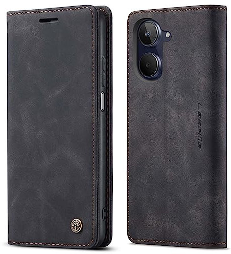 mvced Handyhülle Kompatibel mit Oppo Realme 10 4G,Premium Leder Flip Case Schutzhülle mit Standfunktion,Schwarz