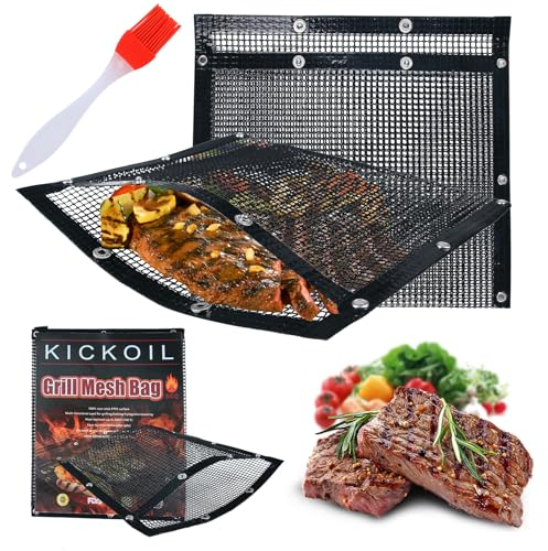 BBQ Mesh Grilling Bags Set 2 Grill Accessories BBQ Tools Reusable Non-Stick Grill Bag for Charcoal Gas Electric Smokers Pitmasters Camper Heat Resistant Barbecue Bag Vegetables Grilling Pouches,L