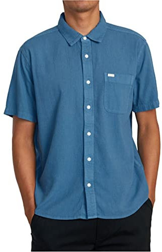 RVCA Mens Relaxed Fit Short Sleeve Woven Top - PTC Woven II (Cool Blue, Small)