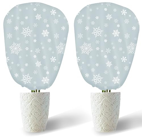 DEWUR 2er-Set 70g/m² Winter-Deko-Vlieshaube 90x110cm Winterschutz für Kübelpflanzen Pflanzen, Frostschutz Pflanzen Winter Jutesack Pflanzenabdeckung Pflanzenhauben für Olivenbaum Palmen (Schneeflocke)