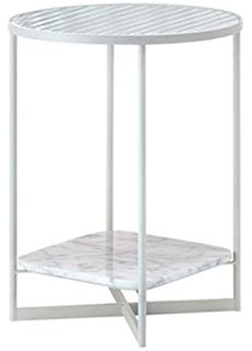 ANIFM Table Basse en Verre, Table Double Ronde en Fer forgé en métal Noir/Blanc avec étagères en marbre Table d'appoint décorative dans Le Salon/Studio,Blanc,42 * 42 * 50Cm Feito na China Comfortable