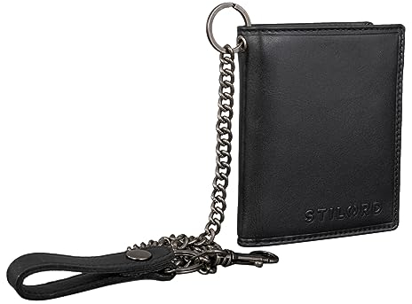 STILORD 'Mick' Geldbeutel mit Kette Herren Leder Brieftasche mit RFID-Schutz Portemonnaie Klein- Vintage Slim Wallet Biker Geldbörse Echt-Leder, Farbe:schwarz