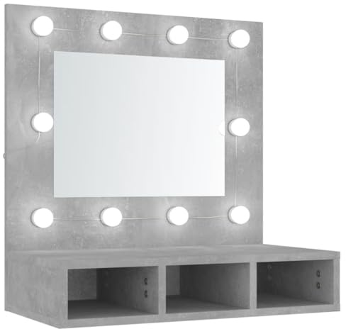 vidaXL Spiegelschrank mit LED Betongrau 60x31,5x62 cm