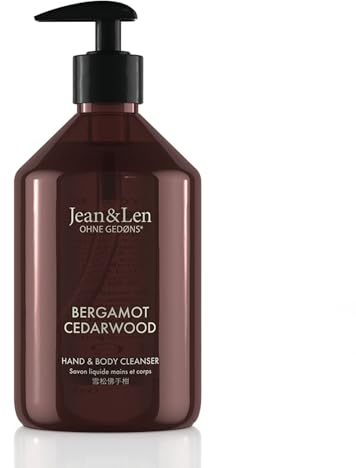 Jean & Len Hand & Body Cleanser Bergamot & Cedarwood, für ein duftendes Reinigungserlebnis, Körper- & Handseife in einer hochwertigen Flasche, erfrischend-mediterraner Duft, vegan, 500 ml
