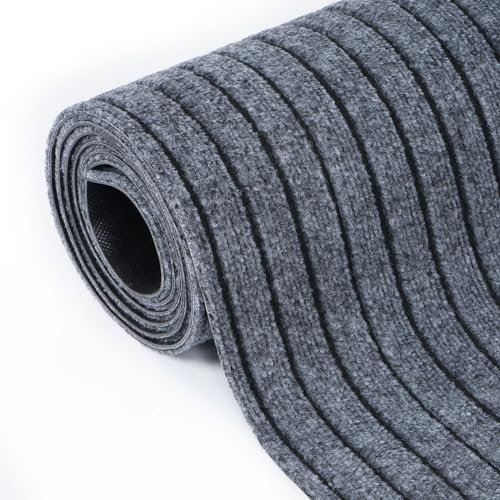 tonchean Läufer, Teppichläufer, für drinnen und draußen, mit rutschfester PVC-Unterseite, waschbarer Bodenteppich für Flur, Küche, Eingangsbereich, Esszimmer, 91 x 3 m, Dunkelgrau