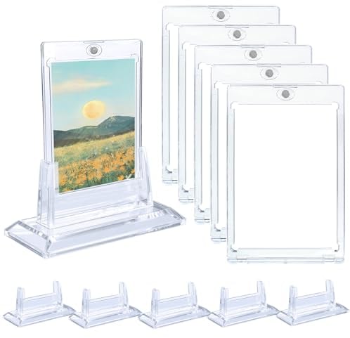 Sibosen YUGIOH Lot de 6 porte-cartes magnétiques pour cartes à collectionner, protections de cartes de sport avec 6 supports, étui rigide en acrylique 35 pt pour cartes de football, cartes MTG, cartes