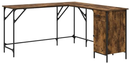 vidaXL Schreibtisch, Computertisch mit verstellbaren Beinen, L-Form Arbeitstisch mit Metallrahmen, PC Tisch Bürotisch Laptoptisch, Räuchereiche Holzwerkstoff