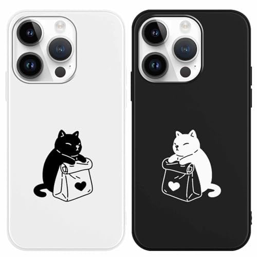 Yoedge 2 Pack Cute Lovers Cat Phone Case for iPhone 13 Pro 6,1, Ultrathin Soft TPU Silicone with Aesthetics Pattern, Shockproof Bumper Protector Matte Cover for iPhone 13 Pro, Girls Women Black White
