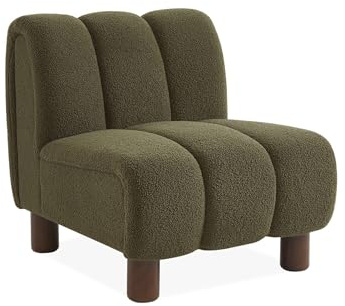 sweeek Relaxsessel mit abgerundeten Beinen aus Holz und khakifarbenem Bouclé-Bezug - Angel