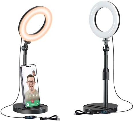 Desk Ring Light with Telescopic Stand, Travel Desktop Hola Light for Phone Selfie Laptop Zoom Video Calls Makeup Tiktok Reels Live Streaming