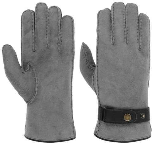 Stetson Deerskin Lambswool Handschuhe Herren Handmade Mit Lammwolle Gefüttert Aus 100% Hirschleder Mit Druckknopfverschluss Herbst Winter grau 9 HS