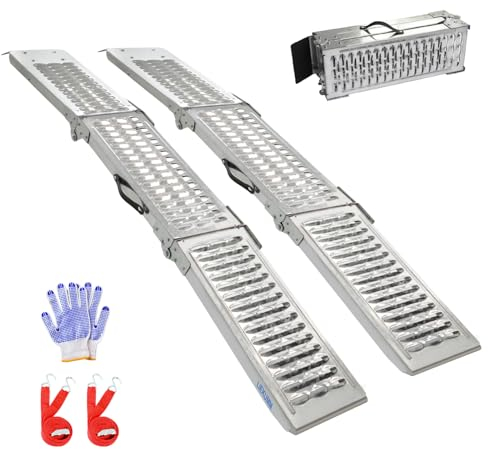 LIEKUMM Lot de 2 rampes d'accès pliables - Charge maximale : 440 kg - Pour moto, 194 cm - En acier - Pour remorque, tondeuse, tracteur à gazon, voiture