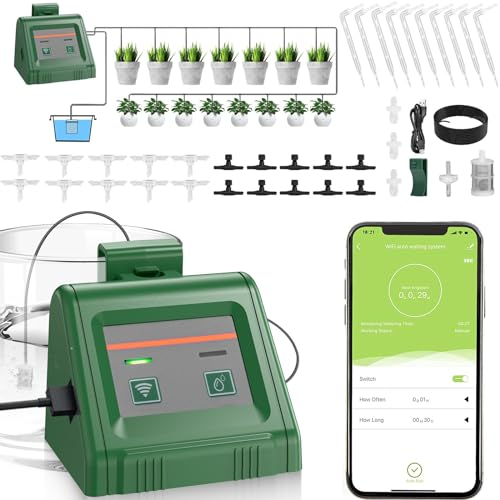 Onherm WiFi Automatisches Bewässerungssystem für Zimmerpflanzen, automatisches Tropfbewässerungsset mit 10 m Schlauch – APP-Steuerung für die Bewässerung von Pflanzen im Urlaub, mit USB-Kabel