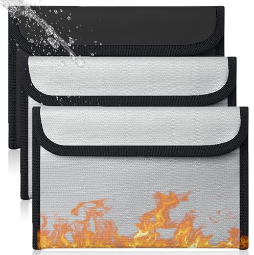 3 Stück Feuerfeste Dokumententasche, 20.5 x 12 cm Feuerfeste Tasche, Dokumententasche Feuerfest Wasserdicht, Feuerfeste Dokumententasche für Passport, Bankdatei, Geld Wertsachen