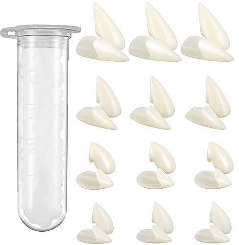 BOOSHMall 12 Paires dent de Vampire, 4 Tailles Faux Dentiers, Halloween Vampire avec 1 Tube Adhésif de Granules de Dents, pour Partie Cosplay de Fête Halloween